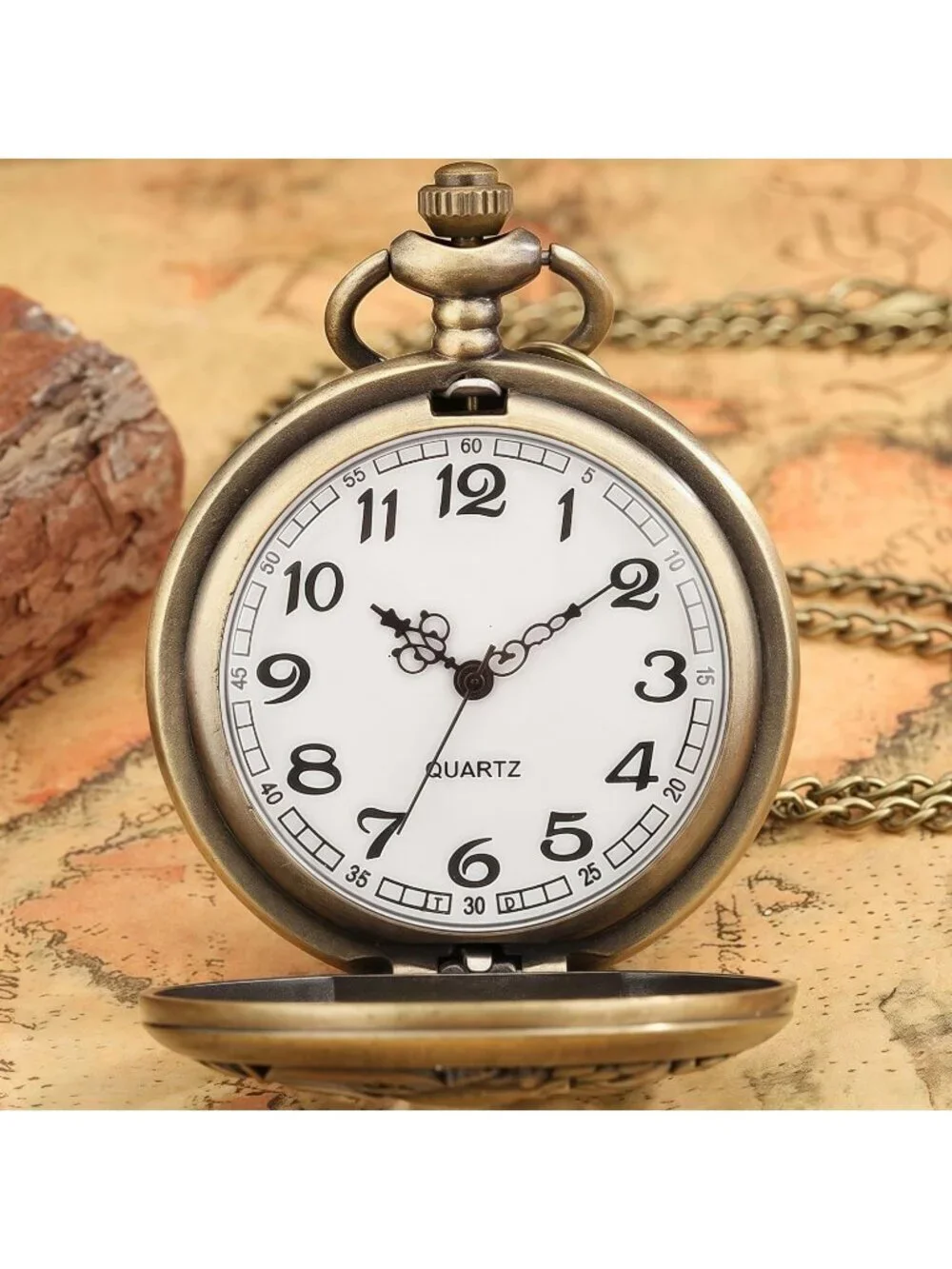 Men's Brown Quartz Engraved Cowboys Bronze Arabic Numerals Chain Pocket Watch